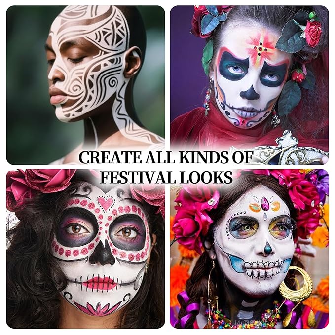 Matte White Face Body Paint Stick, Colored Professional Full-Coverage Oil-Based Cream Face Body Painting Stick, Eye Black Sticks for Halloween Cosplay Christmas Party, Foundation Makeup for Adults-01