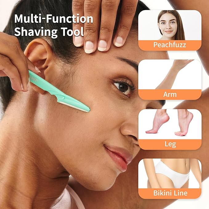 Tinkle Dermaplaning Tool 6ct, Dermaplane Razor for Women, Safe and Easy Peach Fuzz Remover, Eyebrow Trimmer with Protective Cover