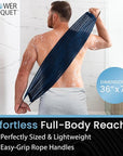 Japanese Exfoliating Washcloth for Back & Body - Charcoal & Silver Ion Exfoliating Towel with Handles - Two-Sided Gentle Exfoliation & Deep Cleansing Soft Body Wash Cloths for Shower - Blue