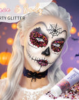 DAGEDA Halloween Black Body Glitter Gel, Face Hair Glitter Body Shimmer, Halloween Costume Accessories Chunky Glitters Eyeshadow, Holographic Cosmetic Sequins Festival Outfits for Women 50ml