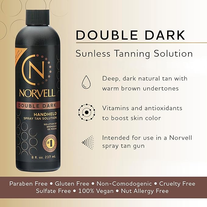 Norvell Premium Spray Tan Solution Double Dark 8 fl oz – Professional Sunless Tanning Formula for Deep Rich Bronze Glow, Streak Free, Fast Drying, Long Lasting Color