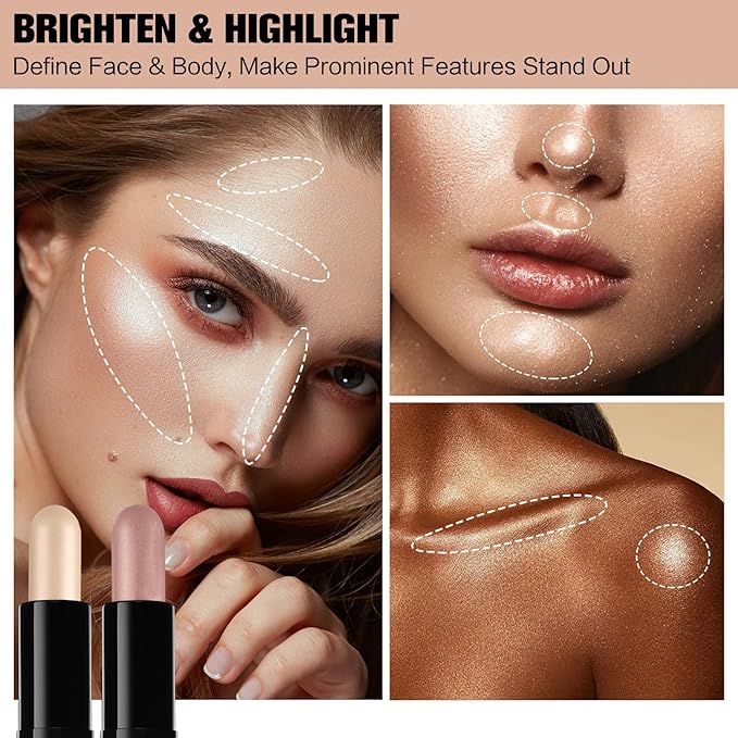 Contour Stick, 2Pcs Dual-Ended Highlighter Makeup Pen & + 03#)