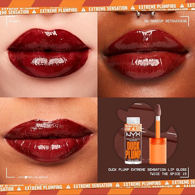 NYX PROFESSIONAL MAKEUP Duck Plump High Pigment Plumping Lip Gloss with Spicy Ginger, Vegan Lip Makeup - Twice The Spice (Spiced Red)