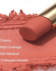 Oulac Nude Matte Lipstick for Women, Lipstick & Blush Duo, Peach Creamy Soft Satin Finish Lipsticks, Moisturising Formula, Rich Color Lightweight Lip Balm, Rose Oil, Vegan & Cruelty-Free| 3.6g (Y08)
