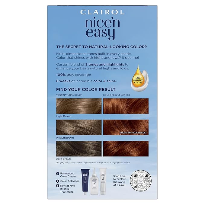 Clairol Nice'n Easy Permanent Hair Dye, 5R Medium Auburn Hair Color, Pack of 3
