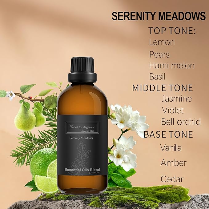 Serenity Meadows 100ML Essential Oil Inspired by Westin Hotel, Hotel Pure Aromatherapy Diffuser Oil with Honeydew, Pear, Apple for Scent Air Machine, Home Luxury & Hotel Scents