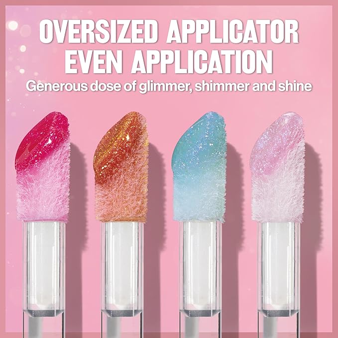 REVLON Super Lustrous Glimmer Gloss, Non-Sticky Lip Gloss, High-Shine Finish, Plant-Based Glitter, 009 Razz Beamy, 0.13 fl oz