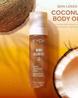 KYDA Body Glow Oil, SPF 45 Sunscreen Body Oil with Gold Mica, Sun-kissed Glow Skin Illuminator, Moisturizing Coconuts Summer Sunscreen, Water Resistant, 3.38 fl oz, AMBER