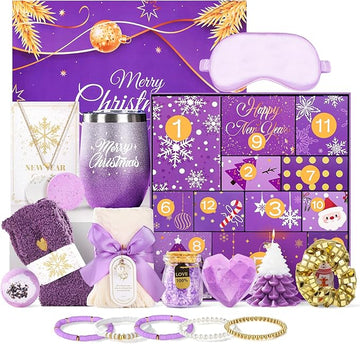 Advent Calendar 2025 Women-12 Days of Christmas Advent Calendars for Adult Women and Teen Girls, Luxury Spa Self Care Christmas Gifts Basket Countdown Calendar for Mom Wife Girlfriend Purple
