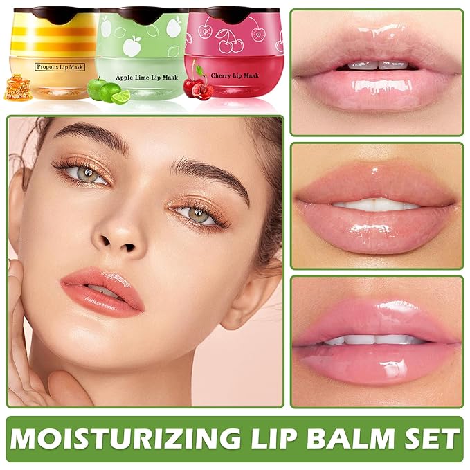 Honey Pot Lip Balm,3PCS Bee Lip (Honey+Apple+Cherry)