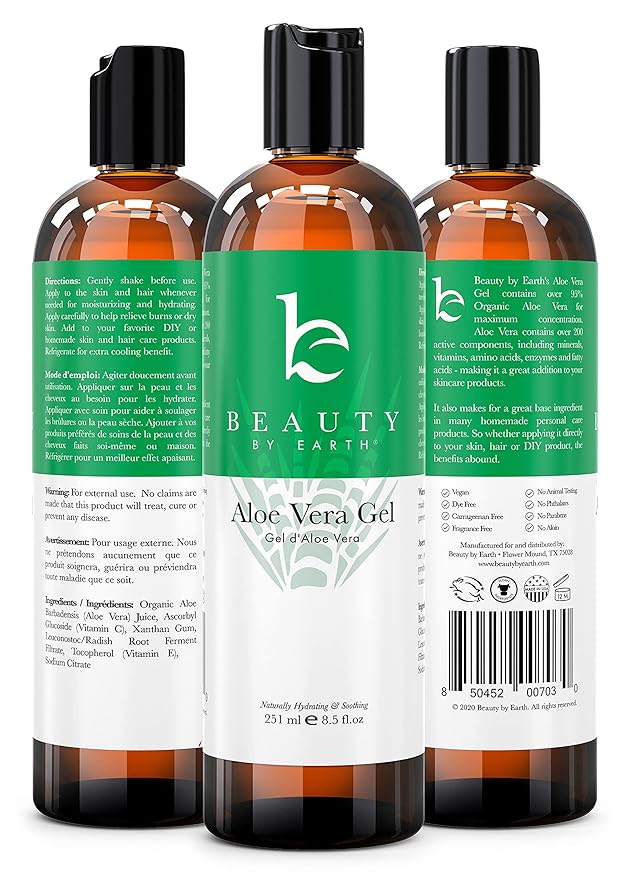 Aloe Vera Gel - USA Made with Natural & Organic Ingredients, Aloe Vera Plant Gel for Face with Vitamin C & E, Pure Aloe Vera Gel for Face Mask, Hair & Skin, Soothing and Cooling Gel for After Sun