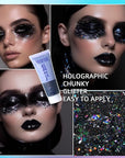 DAGEDA Body Glitter Gel, Face Glitters Body Gel Sequins Shimmer Liquid Eyeshadow, Chunky Glitter for Face Hair Nails, Holographic Cosmetic Laser Powder Festival Glitter Makeup 1.7oz (Black)