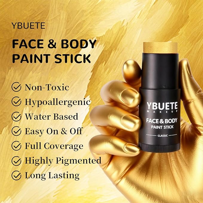 Gold Face Body Painting Stick, Professional Gold Full-coverage Cream Face Paint for Halloween SFX Cosplay Makeup, Washable Eye Body Stick for Adult Costume Party