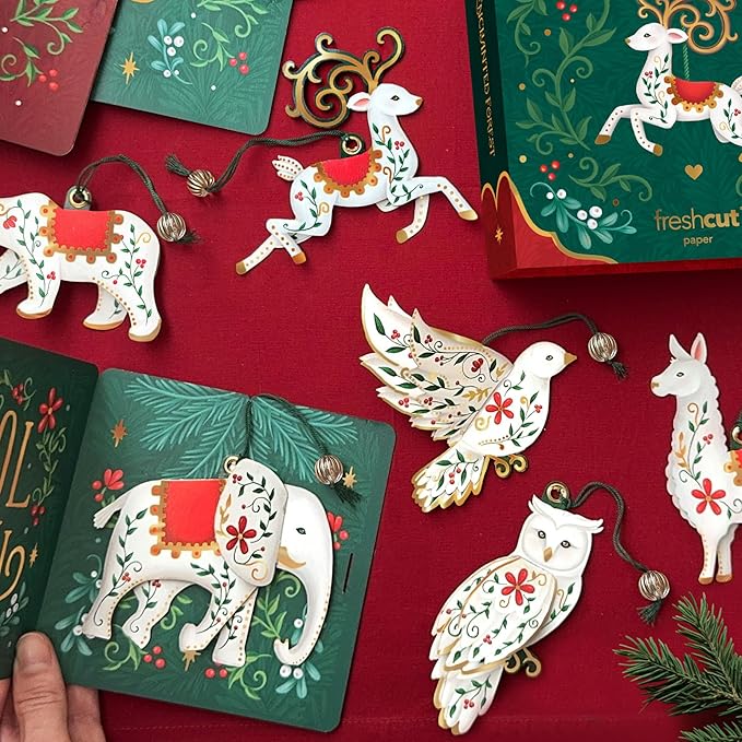 Freshcut Paper 2025 Advent Calendar, Enchanted Forest Christmas Ornaments, Pop Up 3D Greeting Cards, Paper Advent Calendar for Adults, Christmas Gifts, Holiday Cards with Blank Notecard & Envelope
