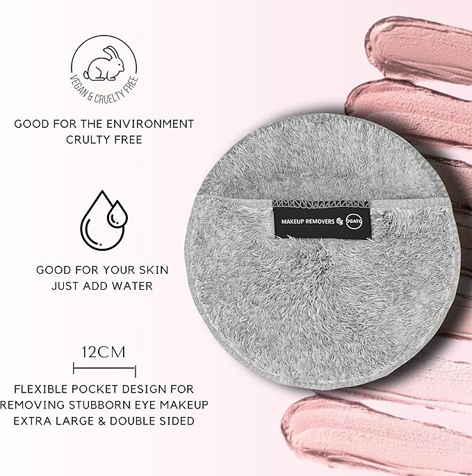 Ogato Reusable Makeup Remover Cloth - 6pc Face Pads, Makeup Eraser Cloth Wipes for All Skin Types - Washable Microfiber Make Up Reusable Cotton Rounds for Face - With Free Laundry Bag