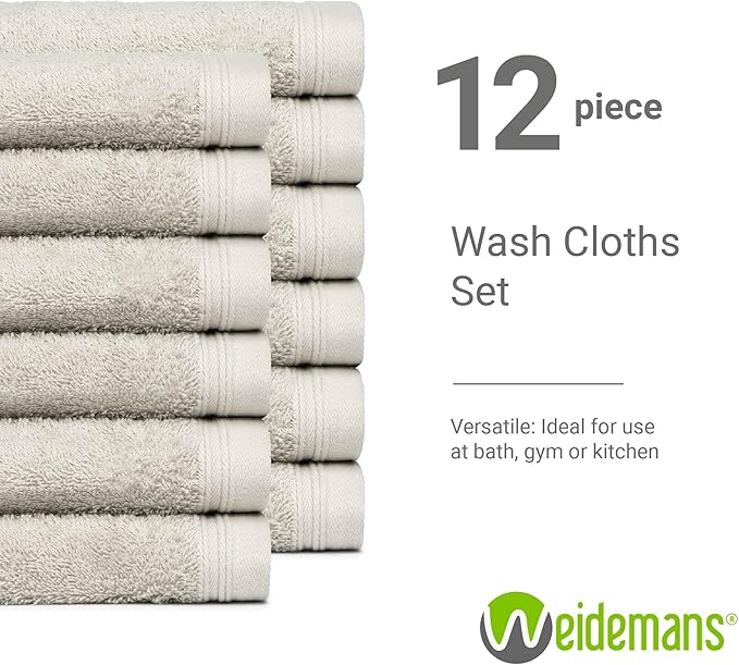 100% Cotton Washcloths Set 13” x 13” | Silver Towels | Set of 18 Ultra Soft and Highly Absorbent Washcloths Sets for Bathroom, Gym, Spa | Machine Washable Face Towel