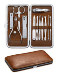 FAMILIFE Manicure Set, Professional Nail Kit Nail Clipper Set, 12PCS Stainless Steel Manicure Kit, with Brown Leather Travel Case Luxury Gifts for Him