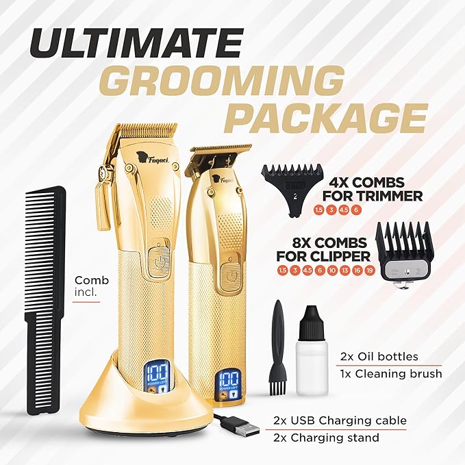Fagaci Professional Hair Clippers for Men Set Turbo Power with Precise Cutting, Barber Clippers for Hair Cutting, Cordless Hair Clippers and Trimmers Set, Maquina de Cortar Cabello, Haircut Barber Kit