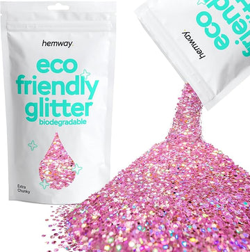 Hemway Eco Friendly Biodegradable Glitter 100g / 3.5oz Bio Cosmetic Safe Sparkle Vegan for Face, Eyeshadow, Body, Hair, Nail and Festival Makeup - Extra Chunky (1/24" 0.040" 1mm) - Pink Holographic