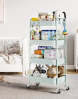 TOOLF 4-Tier Metal Rolling Cart with Wheels, Storage Utility Organizer Cart for Kitchen, Bathroom, Office, Baby Essentials & Makeup - Lockable Casters, Easy Assembly, Large Capacity, Green