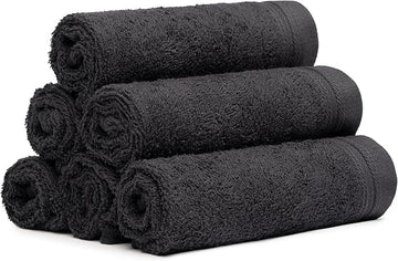 100% Cotton Washcloths Set 13” x 13” | Black Towels | Set of 6 Ultra Soft and Highly Absorbent Washcloths Sets for Bathroom, Gym, Hotel, Spa | Machine Washable Face Towel