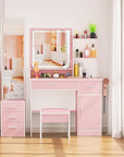 INTERGREAT Light Pink Makeup Vanity Desk with Lights and Full-Length Mirror,Pink Vanity Set with Power Outlet,Dressing Table with 6 Drawers,Large Vanity Desk for Women and Girls' Bedroom