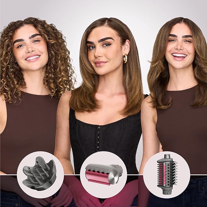 Shark FlexFusion Hair Dryer with Fusion Hair Brush, Diffuser, Ceramic Air Styler with Auto-Wrap Hair Curlers, Ceramic Plates, Metallic Mist HD642
