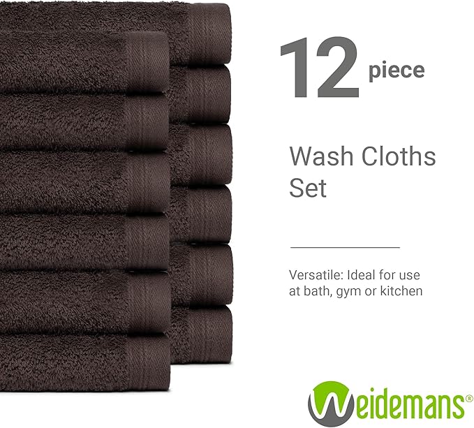 100% Cotton Washcloths Set 13” x 13” | Chocolate Towels | Set of 24 Ultra Soft and Highly Absorbent Washcloths Sets for Bathroom, Gym, Hotel, Spa | Machine Washable Face Towel