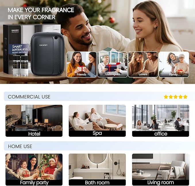 Waterless Essential Oil Diffuser,(Two 50ml Fragrances Included) 2000 Sq.Ft Coverage 400ml Capacity Hotel Scent Diffuser,Cold Air Tech, App & Button Control,Scent Diffusers for Home Large Room (Black)