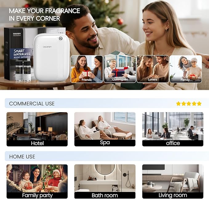 Waterless Essential Oil Diffuser,(Two 50ml Fragrances Included) 2000 Sq.Ft Coverage 400ml Capacity Hotel Scent Diffuser,Cold Air Tech, App & Button Control,Scent Diffusers for Home Large Room (White)