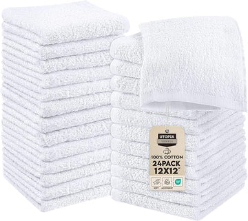 Utopia Towels 24 Pack Cotton Washcloths Set, 100% Ring Spun Cotton, Premium Quality Flannel Face Cloths, Highly Absorbent and Soft Feel Fingertip Towels, White
