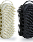 MtBoi 2PC Double-Sided Exfoliating Silicone Body Scrubber, 2-in-1 Bath Scrubber, Shampoo Brush, Silicone Loofah for All Skin Types, Shower Body Scrubber, Easy to Clean, Lather Well (Black&Gray)
