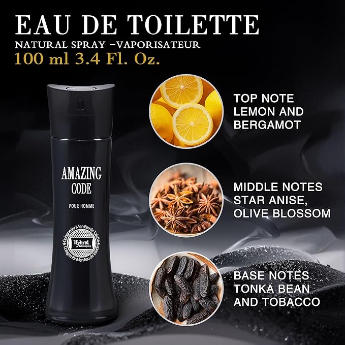 Hybrid & Company Amazing Code For Men Pour Homme Eau de Toilette Vaporisateur Natural Spray 3.4 Fl Oz