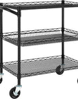 Finnhomy 3 Tier Heavy Duty Commercial Grade Utility Cart, Wire Rolling Metal Trolley with Handle Bar, Steel Kitchen Service Cart with Wheels, Food Storage Trolley on Wheels, NSF Listed, Black