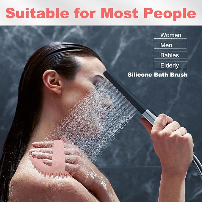 Silicone Body Scrubber, Exfoliating Body Scrubber for All Skin Types, Handheld Shower Brush with Rich Lathering and Easy Cleaning (Pink)