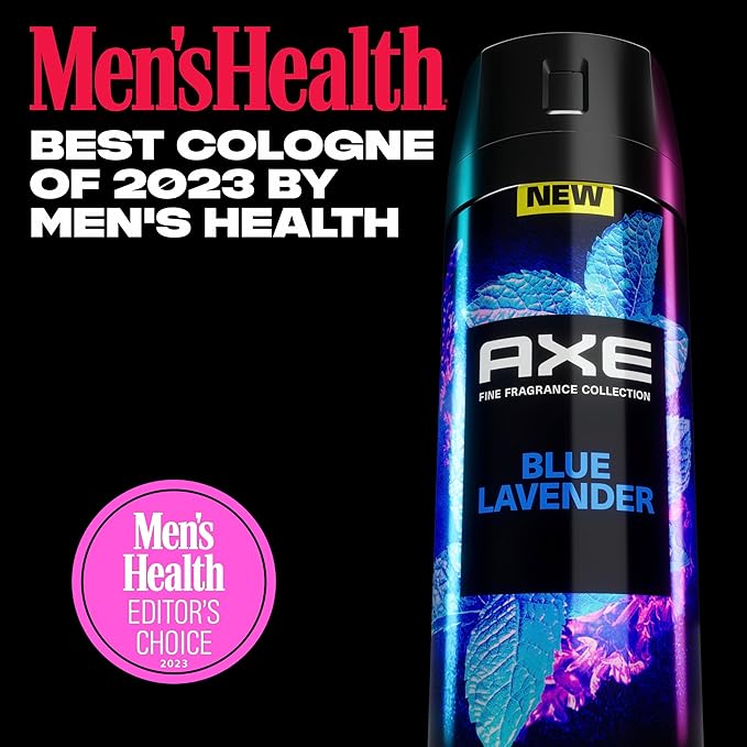 AXE Fine Fragrance Collection Premium Deodorant Body Spray for Men Blue Lavender 3 Count with 72H Odor Protection and Freshness Infused with Lavender, Mint, and Amber Essential Oils 4 oz