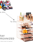 Sorbus Acrylic Makeup Organizer Set, 6-Drawer Vanity & Countertop Cosmetic Storage with Small & Wide Compartments, Pink Makeup Storage for Brushes, Jewelry – Holiday Gift for Women & Teens