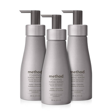 Method Foaming Hand Wash, Violet + Lavender, Reusable Silver Aluminum Bottle, Biodegradable Formula, 10 oz (Pack of 3)