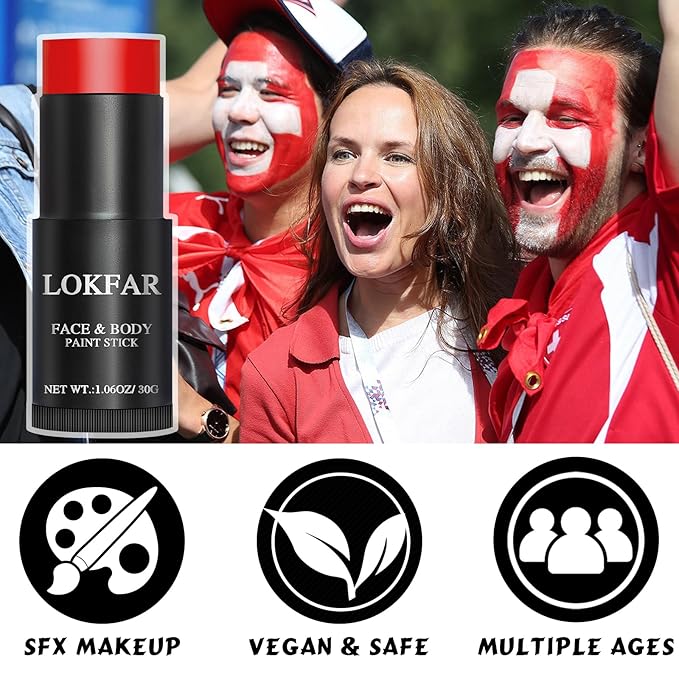 Red Face Body Paint Stick, Eye Black Stick for Sports, Waterproof Full-Coverage Red Face Makeup for Halloween Zombie Clown Vampire Joker Devil Cosplay Makeup