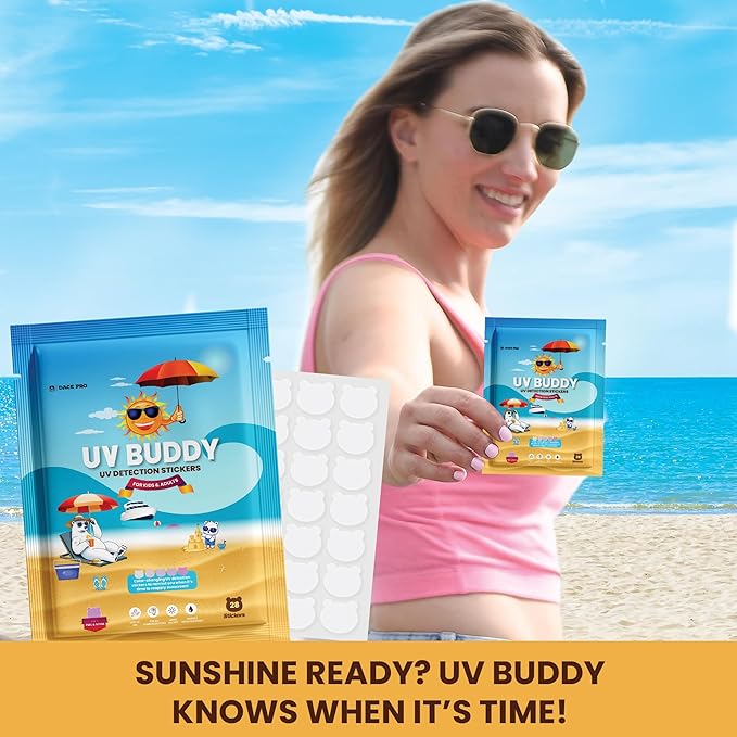 UV Buddy 28 Pack Bear Shaped UV Detection Stickers for Sunscreen - Fun Kid Friendly Sun Protection Reminder for Parents Adults | Waterproof Sunscreen Patch UV Patch Sunblock Stickers for Reapplying