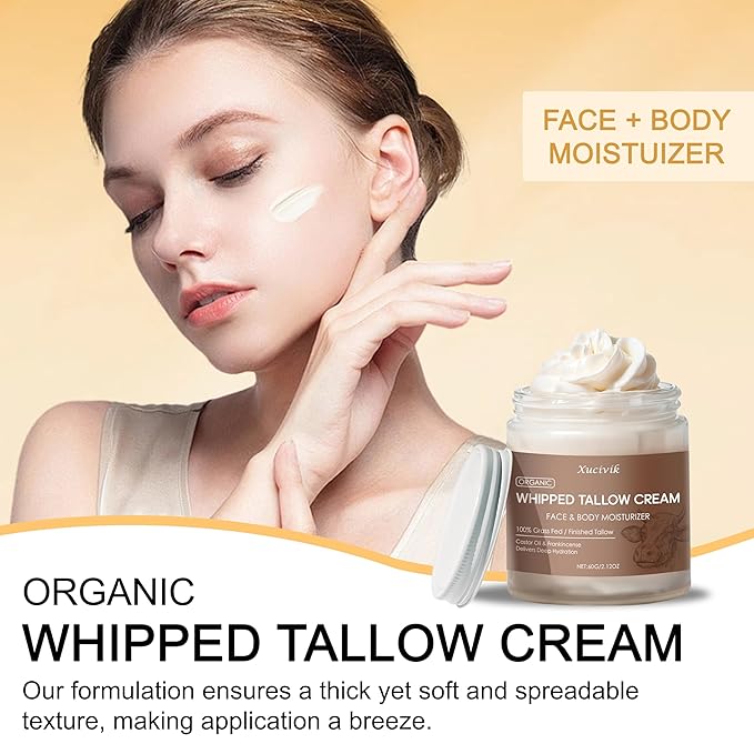 Grass-Fed Beef Tallow Face Moisturizer with Frankincense Oil & Castor Oil,Ultra-Hydrating Non-Greasy Formula,Organic Tallow Balm for Skin Hydration, Anti-Aging, and Sensitive Skin Care ,2.72oz