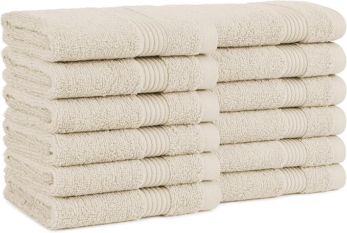 Arkwright Bath Washcloths 12 Pack - Super Soft 100% Cotton, 600 GSM Quick Dry & Absorbent, Luxury Face & Body Wash Cloth Towels for Hotels, Spa, and Vacation Rentals, Alabaster Ivory