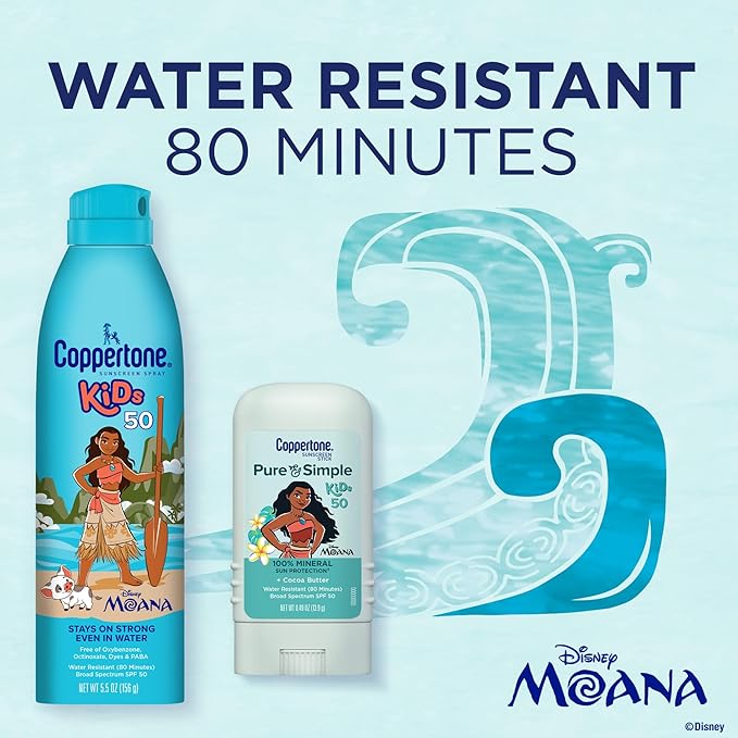 Coppertone Kids Sunscreen Spray SPF 50 (5 Oz Can) + Coppertone Pure and Simple Kids Mineral Sunscreen Stick SPF 50 (0.49 Oz Stick), Water Resistant, Free From Oxybenzone, Octinoxate, PABA and Dyes