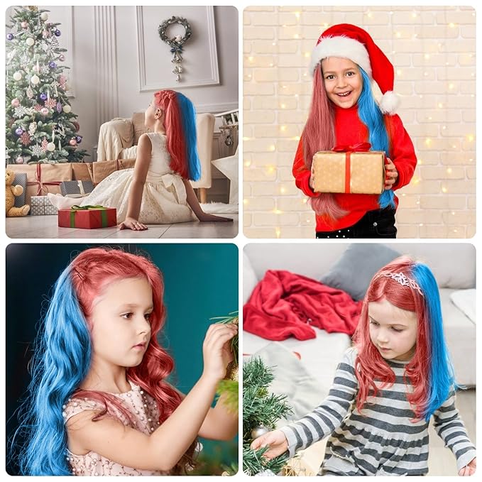 MSDADA New Hair Chalk Comb Temporary Hair Color Dye for Girls Kids, Washable Hair Chalk for Girls Age 4 5 6 7 8 9 10 Birthday Cosplay DIY, Halloween, Independence Day(Red & Blue)