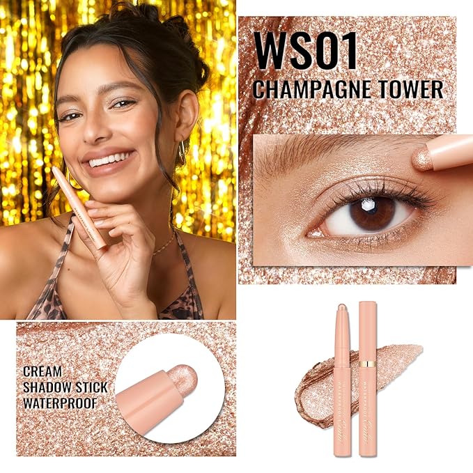 Oulac Champagne Eyeshadow Pencil – Long-Lasting Creamy Blendable Texture, Vegan & Cruelty-Free Eye Makeup, 1.25g, WS01Champagne Tower