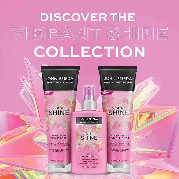 John Frieda Vibrant Shine Shampoo, Hydrating Conditioner with Rosehip Oil for Glossy & Shiny Hair, Enhances Shine for Radiant, Glossy Hair Across All Shades, Styles, & Textures. 8.45 Oz