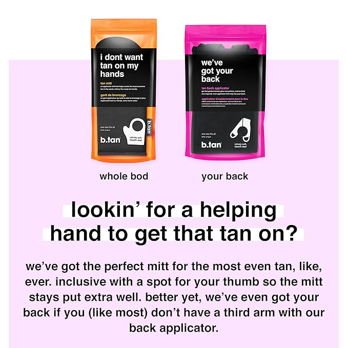 b.tan Face + Body Self Tanning Mitt Kit | Face & Body Mitt Bundle - Streak-Free, Velvety Soft, Reusable & Washable Self Tanner Mitt for Sunless Tan, Body Lotion, Tanning Lotion, Sprays, & Gels