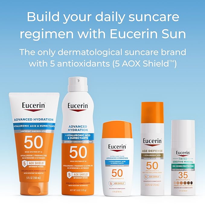 Eucerin Sun Sensitive Mineral Sunscreen Lotion SPF 50 with Zinc Oxide Protection, Hypoallergenic Sunscreen for Sensitive Skin, Oxybenzone and Octinoxate Free, 4 Fl Oz Tube