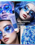 DAGEDA Body Glitter Gel, Face Glitters Body Gel Sequins Shimmer Liquid Eyeshadow, Chunky Glitter for Face Hair Nails, Holographic Cosmetic Laser Powder Festival Glitter Makeup 50ml(Blue)