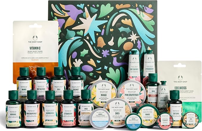 The Body Shop Classic Beauty Advent Calendar- 24 Piece Gift Set, Includes Creams & Gels for Shower & Body, Hand Balms and More